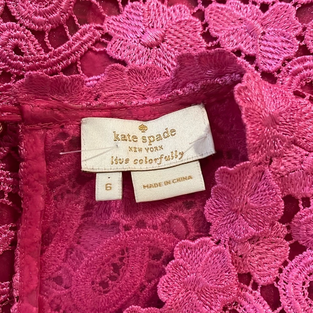 Kate spade fuchsia pink crochet lace short sleeve top sz 6 - Picture 2 of 10